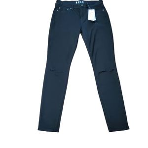 Hale Joyce Sculpted High Rise Skinny Crop Denim Jeans 24 Black Destroy